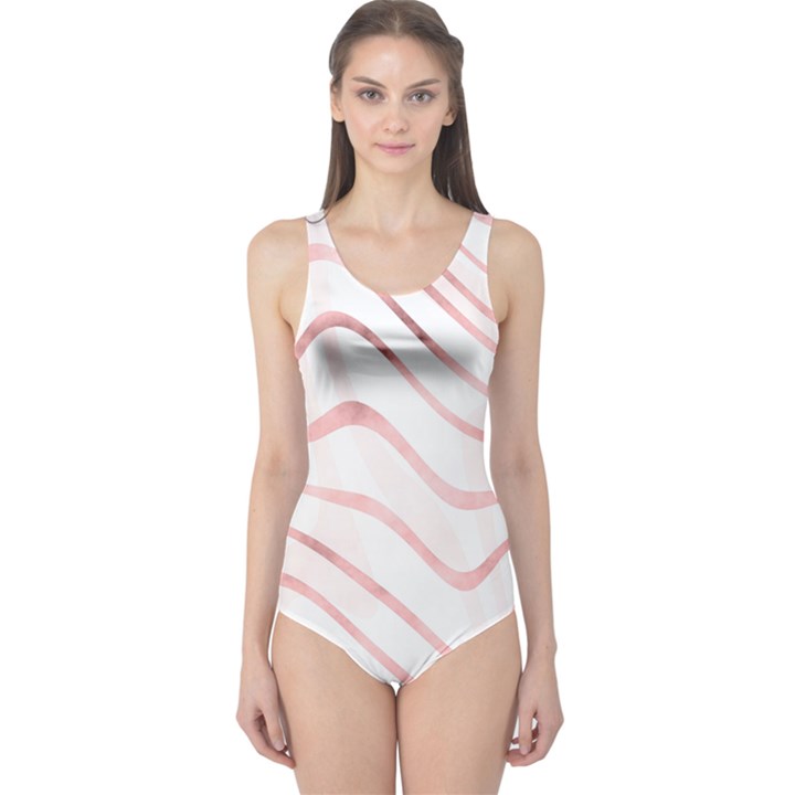 Pink Abstract Stripes on White One Piece Swimsuit