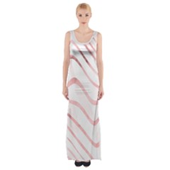 Pink Abstract Stripes On White Thigh Split Maxi Dress by SpinnyChairDesigns