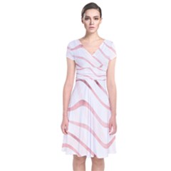 Pink Abstract Stripes On White Short Sleeve Front Wrap Dress by SpinnyChairDesigns