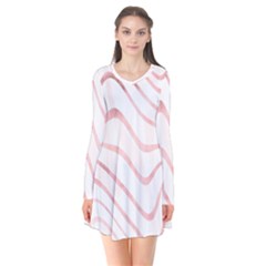 Pink Abstract Stripes On White Long Sleeve V-neck Flare Dress by SpinnyChairDesigns