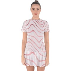 Pink Abstract Stripes On White Drop Hem Mini Chiffon Dress by SpinnyChairDesigns