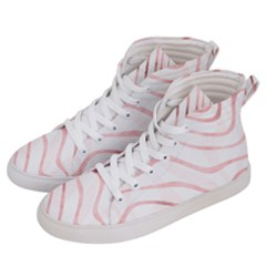 Pink Abstract Stripes On White Men s Hi-top Skate Sneakers by SpinnyChairDesigns