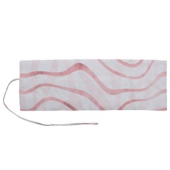 Pink Abstract Stripes On White Roll Up Canvas Pencil Holder (m) by SpinnyChairDesigns