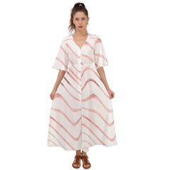 Pink Abstract Stripes On White Kimono Sleeve Boho Dress by SpinnyChairDesigns