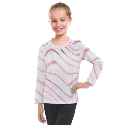 Pink Abstract Stripes On White Kids  Long Mesh Tee by SpinnyChairDesigns