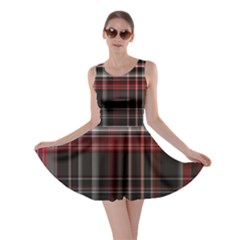 Red Black White Plaid Stripes Skater Dress by SpinnyChairDesigns