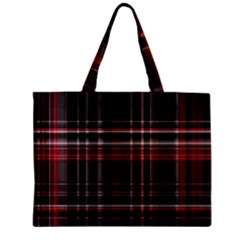 Red Black White Plaid Stripes Zipper Mini Tote Bag by SpinnyChairDesigns