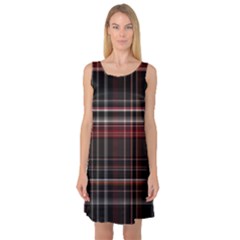 Red Black White Plaid Stripes Sleeveless Satin Nightdress by SpinnyChairDesigns