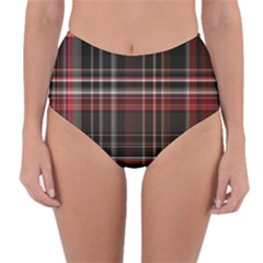 Red Black White Plaid Stripes Reversible High-waist Bikini Bottoms by SpinnyChairDesigns