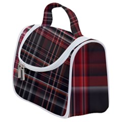 Red Black White Plaid Stripes Satchel Handbag by SpinnyChairDesigns