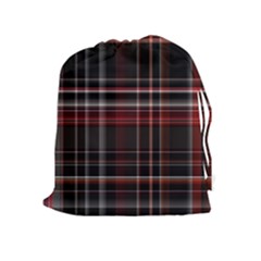 Red Black White Plaid Stripes Drawstring Pouch (xl) by SpinnyChairDesigns