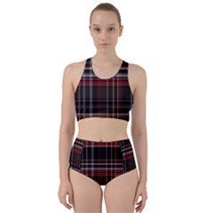 Red Black White Plaid Stripes Racer Back Bikini Set by SpinnyChairDesigns