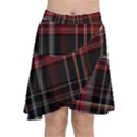 Red Black White Plaid Stripes Chiffon Wrap Front Skirt View1