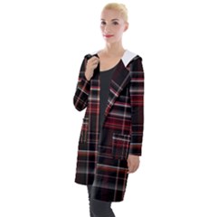 Red Black White Plaid Stripes Hooded Pocket Cardigan by SpinnyChairDesigns