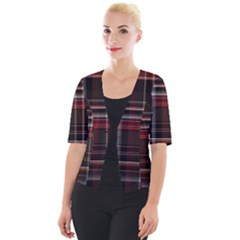 Red Black White Plaid Stripes Cropped Button Cardigan by SpinnyChairDesigns