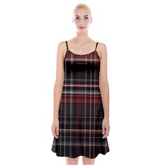 Red Black White Plaid Stripes Spaghetti Strap Velvet Dress by SpinnyChairDesigns