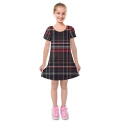 Red Black White Plaid Stripes Kids  Short Sleeve Velvet Dress by SpinnyChairDesigns