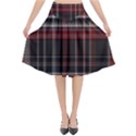 Red Black White Plaid Stripes Flared Midi Skirt View1