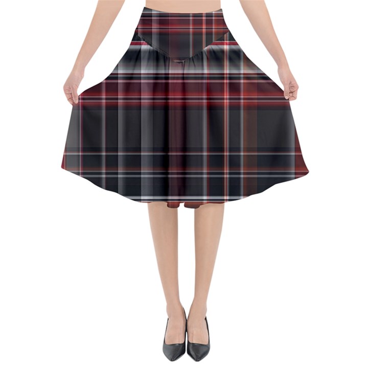 Red Black White Plaid Stripes Flared Midi Skirt