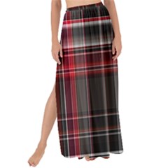 Red Black White Plaid Stripes Maxi Chiffon Tie-up Sarong by SpinnyChairDesigns