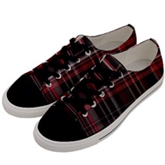 Red Black White Plaid Stripes Men s Low Top Canvas Sneakers by SpinnyChairDesigns