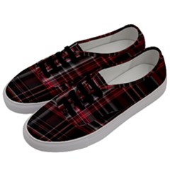 Red Black White Plaid Stripes Men s Classic Low Top Sneakers by SpinnyChairDesigns