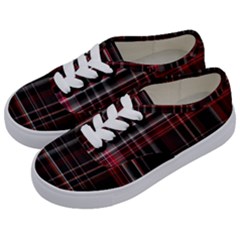 Red Black White Plaid Stripes Kids  Classic Low Top Sneakers by SpinnyChairDesigns