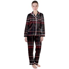 Red Black White Plaid Stripes Satin Long Sleeve Pyjamas Set by SpinnyChairDesigns