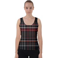 Red Black White Plaid Stripes Velvet Tank Top by SpinnyChairDesigns