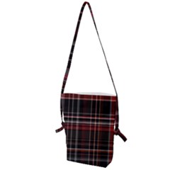 Red Black White Plaid Stripes Folding Shoulder Bag by SpinnyChairDesigns