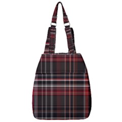 Red Black White Plaid Stripes Center Zip Backpack by SpinnyChairDesigns