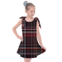 Red Black White Plaid Stripes Kids  Tie Up Tunic Dress by SpinnyChairDesigns