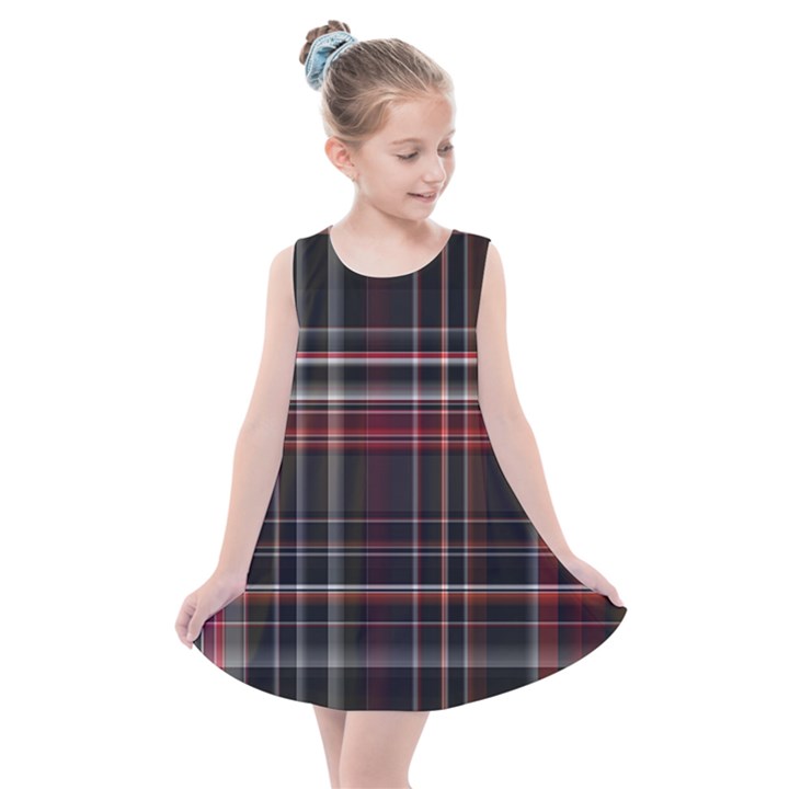 Red Black White Plaid Stripes Kids  Summer Dress