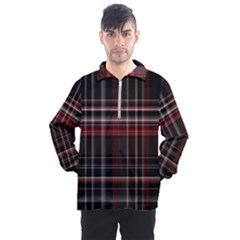 Red Black White Plaid Stripes Men s Half Zip Pullover by SpinnyChairDesigns