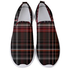 Red Black White Plaid Stripes Men s Slip On Sneakers by SpinnyChairDesigns