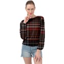 Red Black White Plaid Stripes Banded Bottom Chiffon Top View1