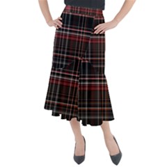 Red Black White Plaid Stripes Midi Mermaid Skirt by SpinnyChairDesigns