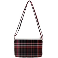 Red Black White Plaid Stripes Double Gusset Crossbody Bag by SpinnyChairDesigns