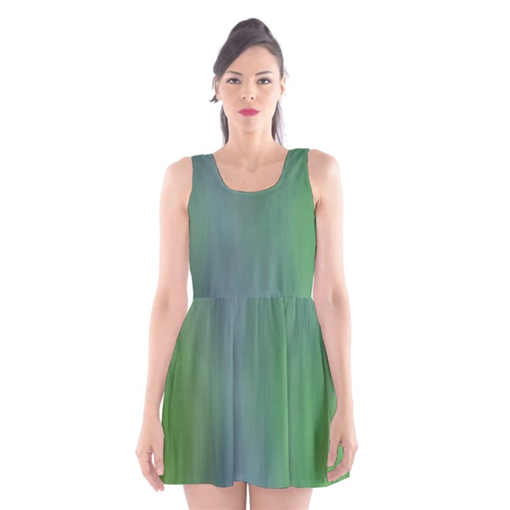 Green Blue Gradient Batik Scoop Neck Skater Dress