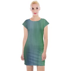 Green Blue Gradient Batik Cap Sleeve Bodycon Dress by SpinnyChairDesigns