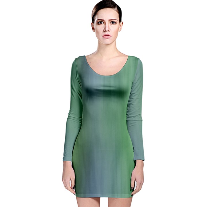 Green Blue Gradient Batik Long Sleeve Velvet Bodycon Dress