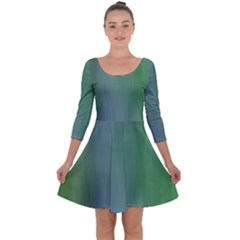 Green Blue Gradient Batik Quarter Sleeve Skater Dress by SpinnyChairDesigns