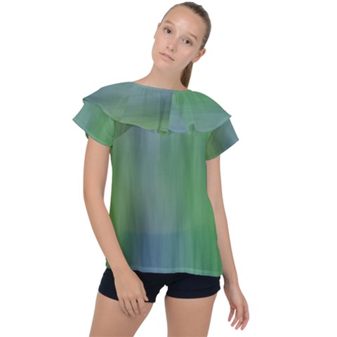 Green Blue Gradient Batik Ruffle Collar Chiffon Blouse by SpinnyChairDesigns