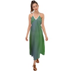 Green Blue Gradient Batik Halter Tie Back Dress  by SpinnyChairDesigns