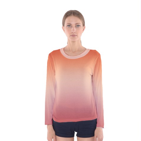 Vermilion Coral Sunset Gradient Ombre Women s Long Sleeve Tee by SpinnyChairDesigns