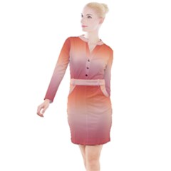 Vermilion Coral Sunset Gradient Ombre Button Long Sleeve Dress by SpinnyChairDesigns