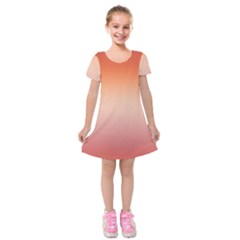 Vermilion Coral Sunset Gradient Ombre Kids  Short Sleeve Velvet Dress by SpinnyChairDesigns