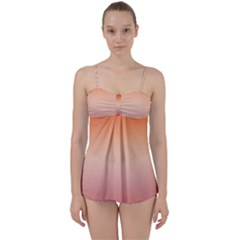 Vermilion Coral Sunset Gradient Ombre Babydoll Tankini Set by SpinnyChairDesigns