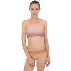 Vermilion Coral Sunset Gradient Ombre Racer Front Bikini Set by SpinnyChairDesigns