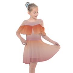 Vermilion Coral Sunset Gradient Ombre Kids  Shoulder Cutout Chiffon Dress by SpinnyChairDesigns